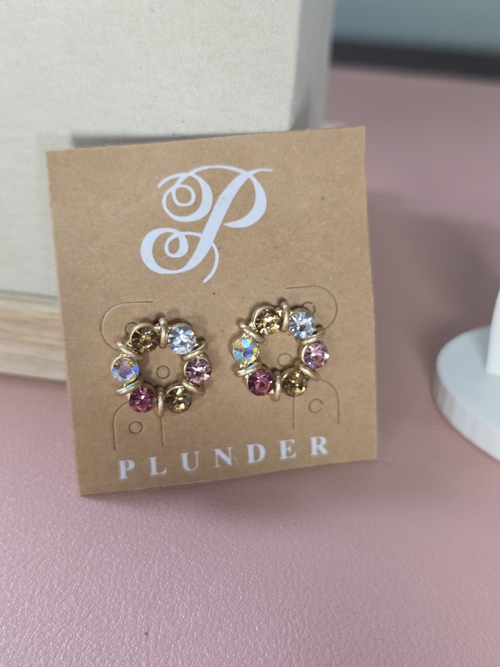 Plunder Gold-Tone Pink, Clear & Aurora Crystal Wreath Earrings